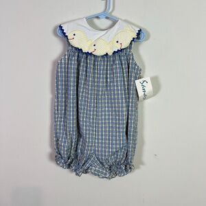 Samara Toddler Blue Plaid Goldfish One Piece Romper New 4T Preppy